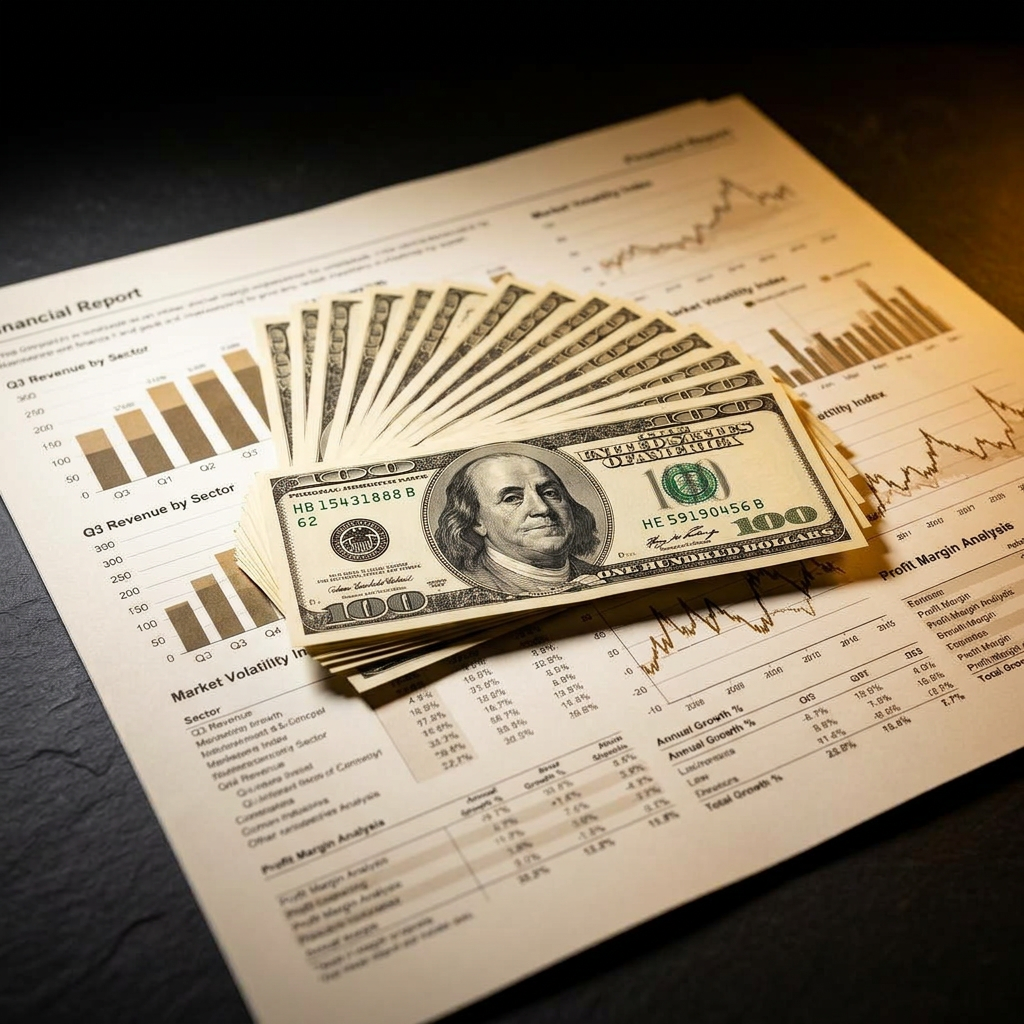 Notas de dólar sobre relatório financeiro